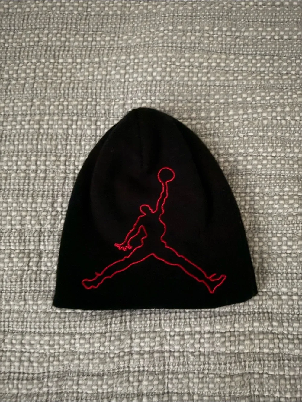 Jordan Black Knit Youth Beanie with Red Jumpman Outline